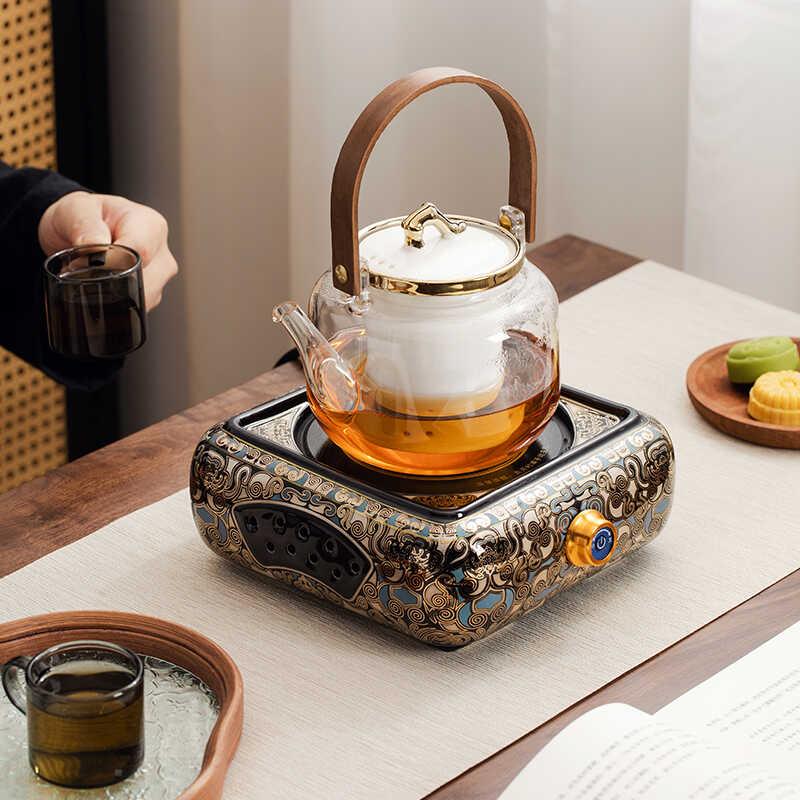 高端陶瓷电陶炉金银饕鬄智能煮茶器耐热玻璃烧水壶电热水壶套装