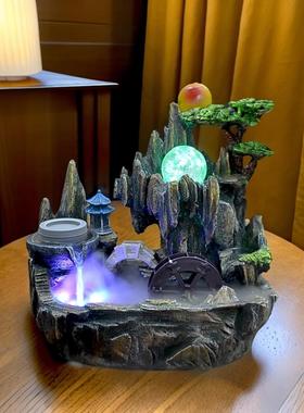 小假山流水喷泉招财鱼缸摆设开业乔迁工艺礼品家居装饰风水轮摆件