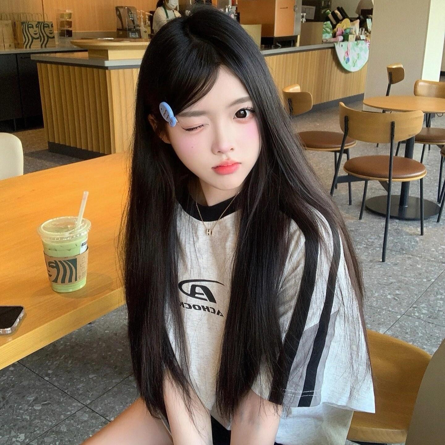 假发女长发中分八字刘海全头套式黑长直发仿真自然减龄甜美假发套