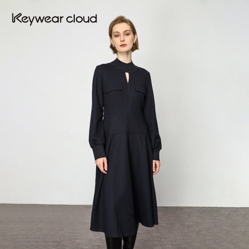 Keywearcloud奇威法式轻奢镂空中长款礼服长袖连衣裙 - 封面