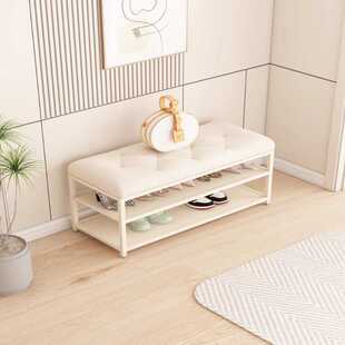 奶油风换鞋凳鞋架一体家用进门穿鞋入户软包坐垫可坐长条门口鞋柜