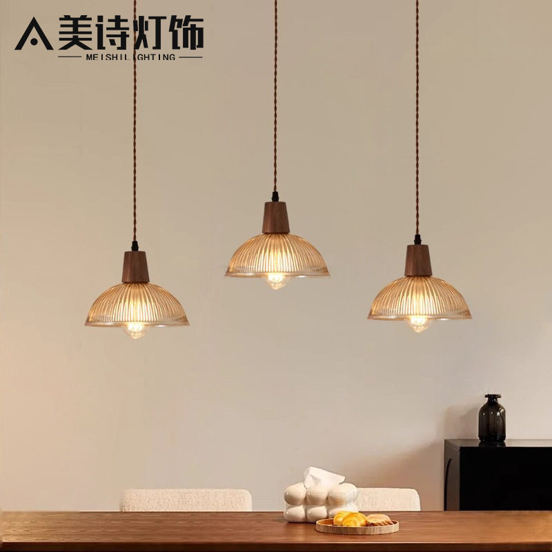 中古风美式饭厅餐桌小吊灯复古网红吧台民宿灯具胡桃木餐厅吊灯