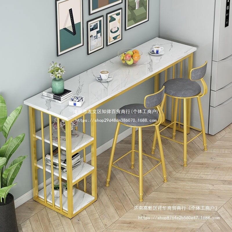北欧家用仿大理石吧台桌简约客厅靠墙隔断高脚桌酒吧长条桌椅组合