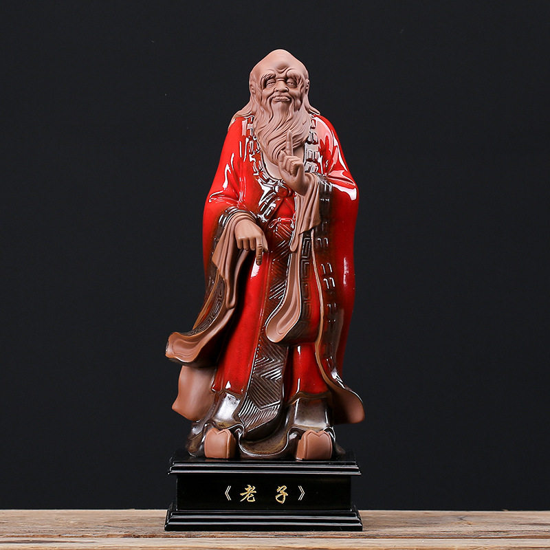 中式陶瓷手工艺品历史人物家居博古架书房紫砂摆设老子问天摆件
