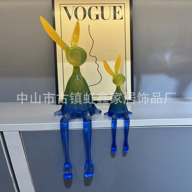 现代简约轻奢透明坐姿吊脚兔子书柜客厅电视柜玄关样板间创意装饰