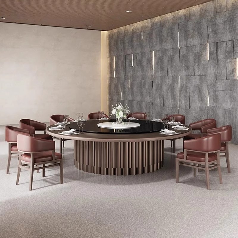 酒店电动餐桌大圆桌饭店包厢餐厅15/20人大理石岩板转盘2米火锅桌