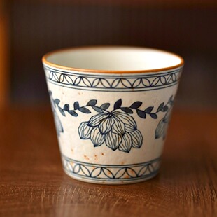 丛一好物汐月堂手作复古青花陶瓷化妆土手绘牡丹花拉花拿铁咖啡杯