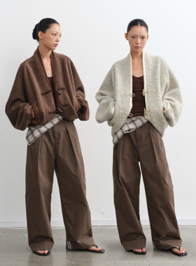 LINY LIBERTY 25AW 复古设计感开衫呢大衣女秋冬宽松毛呢短外套