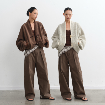 复古秋冬宽松开衫毛呢短外套