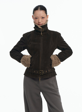 LINY LIBERTY 25AW 复古巴恩风麂皮夹棉加厚外套女短款夹克棉衣