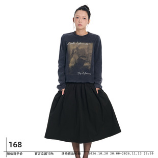 LINY LIBERTY 26AW 复古水洗做旧破洞印花全棉卫衣女宽松套头上衣