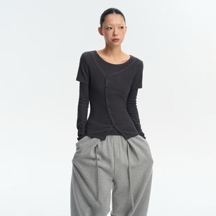 上衣女秋冬内搭T恤 复古感合体剪裁假两件打底衫 LINY LIBERTY25AW