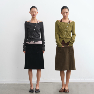 100%羊毛复古设计感斜门襟绞花针织开衫 25AW 女毛衣 LIBERTY LINY