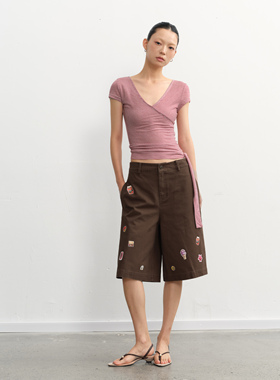 LINY LIBERTY 25SS 60天丝莱赛尔设计感V领修身条纹针织短袖女T恤