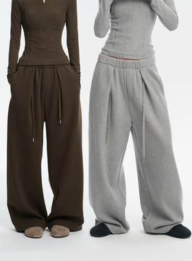 LINY LIBERTY 25AW 设计感磨毛宽松休闲裤女松紧腰加绒阔腿卫裤