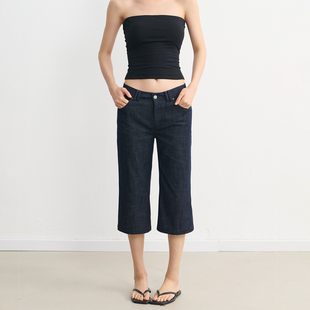 LINY LIBERTY 26SS 复古深色水洗牛仔八分裤女宽松显瘦百搭休闲裤