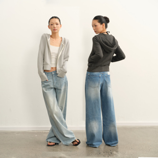 LINY LIBERTY 25AW 复古设计感条纹连帽开衫上衣女短款卫衣外套