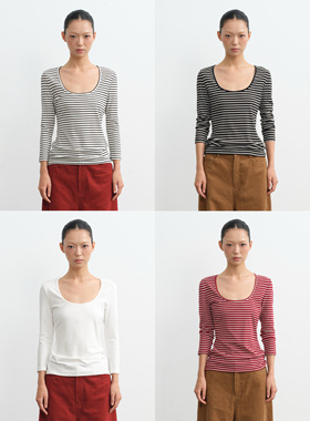 LINY LIBERTY 25AW 90天丝莱赛尔设计感U领长袖T恤女修身收腰上衣