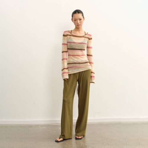 LINY LIBERTY 25AW 可露丽风修身圆领条纹针织T恤女显瘦长袖上衣