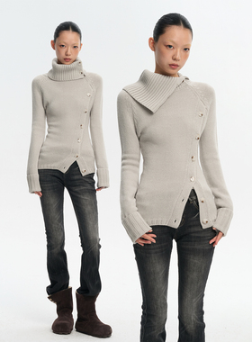 LINY LIBERTY 25AW 解构高领羊毛混纺毛衣女修身复古针织衫上衣