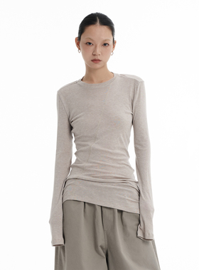 LINY LIBERTY 24SS 设计感修身圆领天丝羊毛长袖上衣打底女T恤