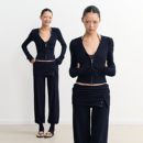 LINY LIBERTY26SS 修身V领收腰上衣拉链外套女翻折腰头束脚裤套装