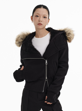 LINY LIBERTY 25AW 设计感双头拉链宽松环保毛领夹克加厚女外套