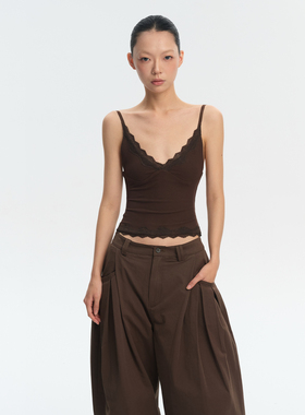 LINY LIBERTY 26SS 设计感深V蕾丝可调节吊带背心女修身短款上衣