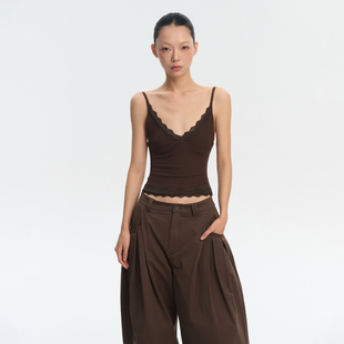 LINY LIBERTY 26SS 设计感深V蕾丝可调节吊带背心女修身短款上衣