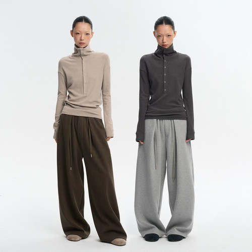 复古设计感高领针织打底衫上衣女