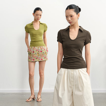 LINY LIBERTY 25SS 设计感polo领针织T恤女夏季修身显瘦短袖上衣