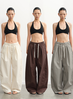 LINY LIBERTY 25SS 复古设计感水洗做旧宽松抽绳裤女休闲直筒长裤