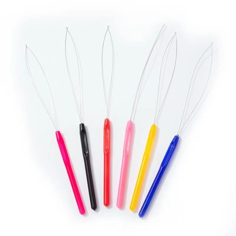 假发配件假发钩针彩色塑料柄接发串珠器不锈钢丝钩针硅胶扣串珠器