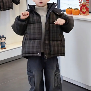 儿童冬装棉服2025新款冬季加绒女童格子加厚森系棉衣洋气韩范外套