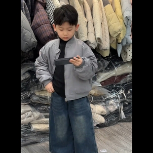 男童裤子春秋款2025新款痞帅风小男孩秋季超火牛仔裤儿童阔腿裤潮