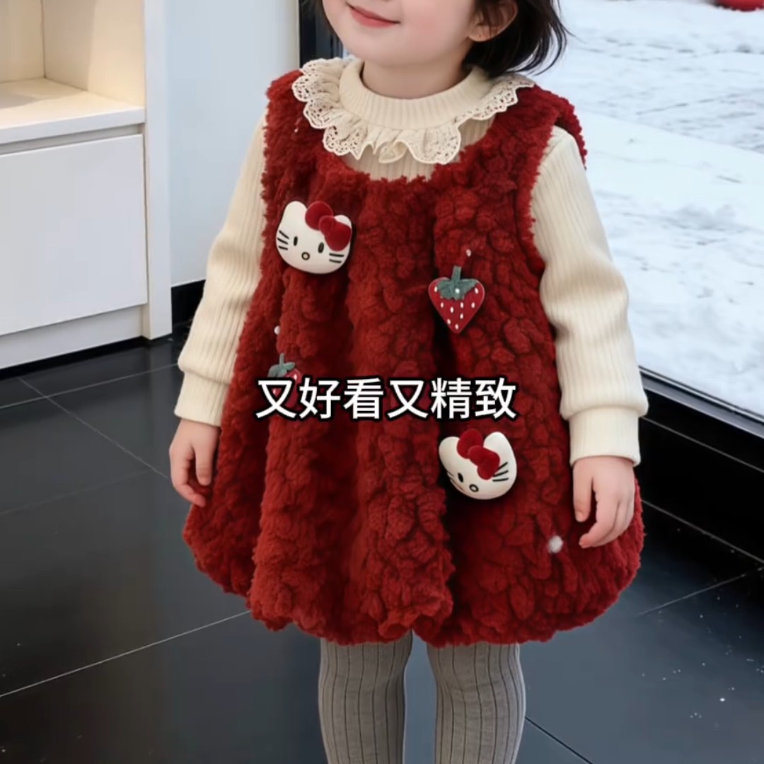 2025女童连衣裙秋冬装洋气女宝宝两件套周岁礼服儿童套装冬季潮