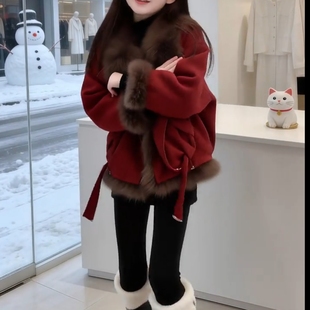 2025冬季亲子仿皮草外套中大女童加绒加厚时髦夹克女孩洋气