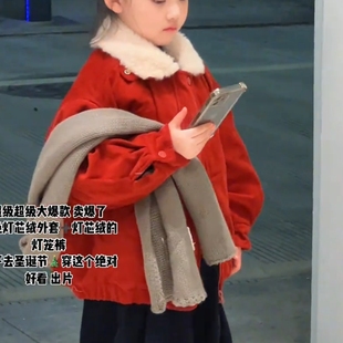 女童冬季外套2025新款冬装儿童加厚毛绒红色棉衣宝宝百搭保暖棉袄
