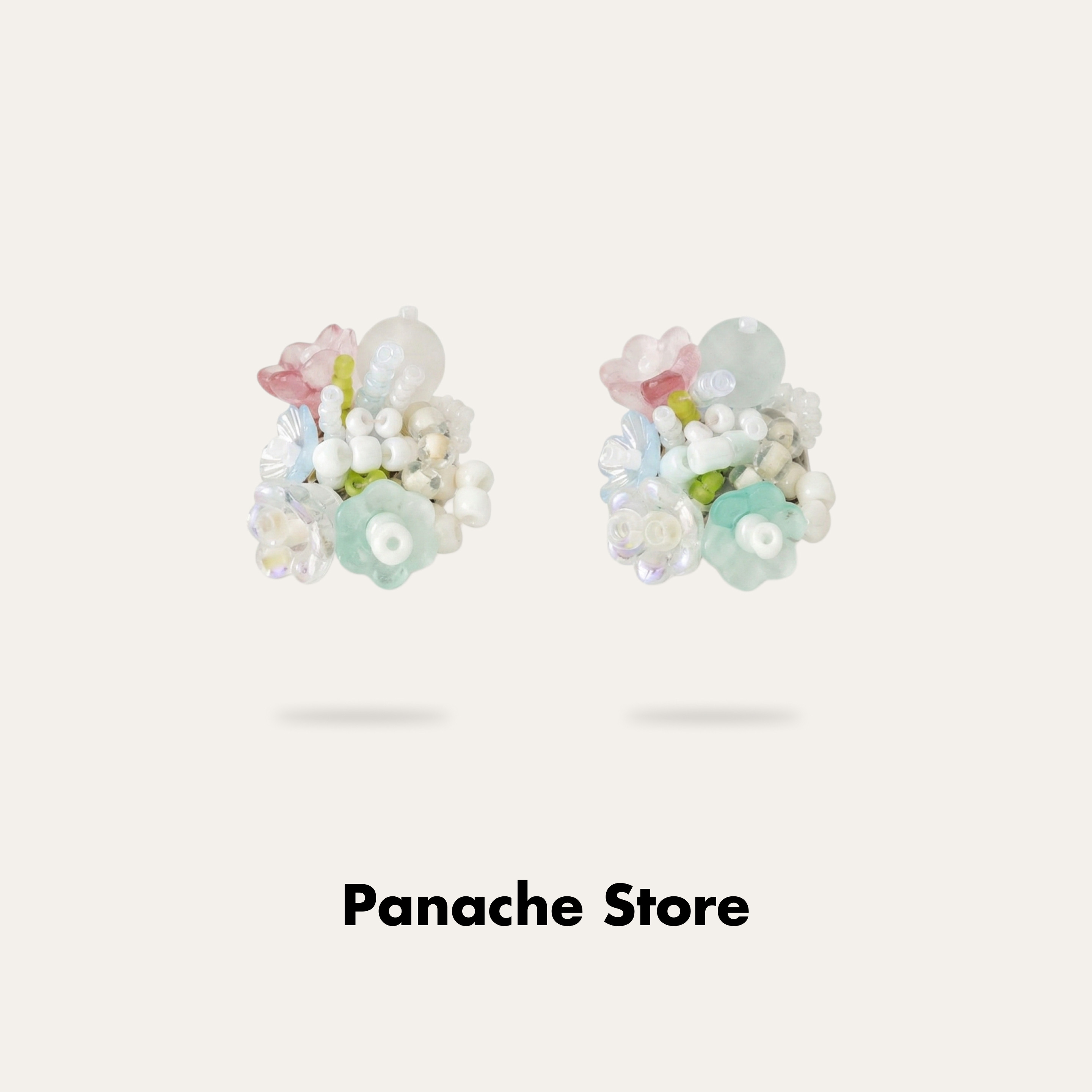 PANACHE 春夏奶油色手工串珠花簇耳环 小众清新花朵手工编织耳钉