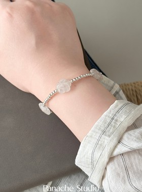 PANACHE 氛围感韩系花朵水晶银珠手链 简约小众设计感天然石手串
