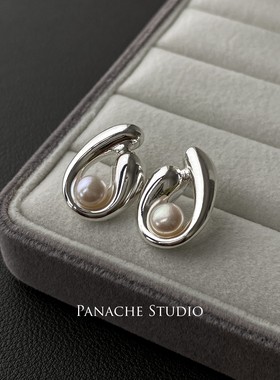 PANACHE 独特几何水滴珍珠耳钉 小众设计感高级高级简约气质耳环