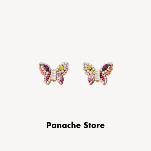 PANACHE 春日缤纷粉色蝴蝶耳钉小众高级感重工气质韩国锆石耳环女
