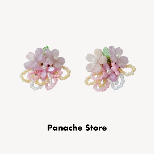 PANACHE 春夏粉紫色缤纷花朵串珠耳钉 少女森系清新度假风耳饰女
