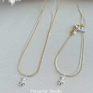 PANACHE 一款多戴 韩系小熊吊坠金银双色抽拉绳小众简约项链手链