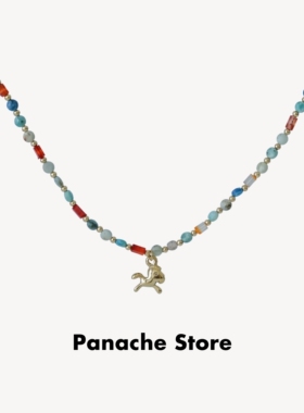 PANACHE 彩色复古天然石小马吊坠串珠项链小众设计创意百搭锁骨链