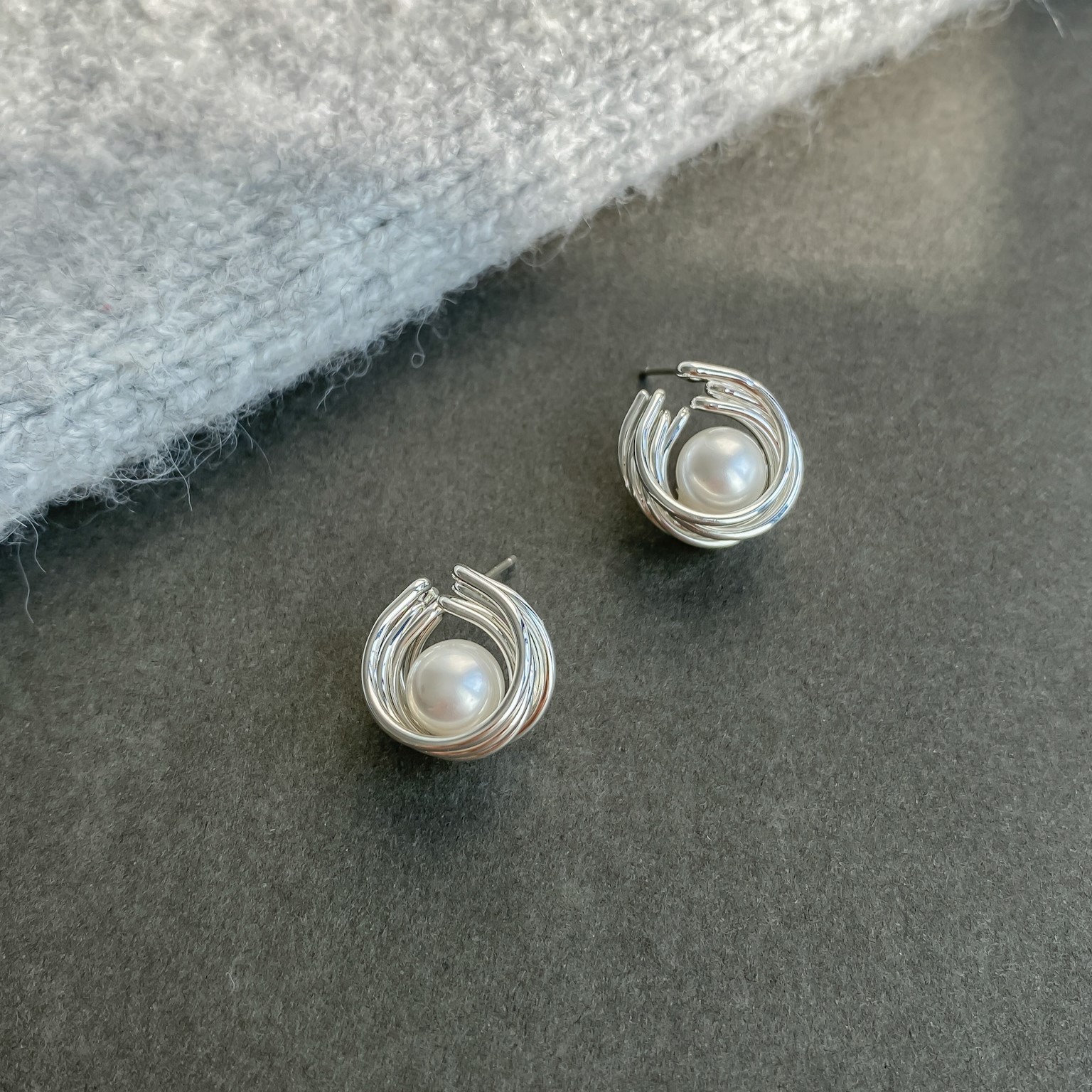 PANACHE 独特绕圈珍珠耳钉轻奢大气高级感气质设计简约耳环耳饰女