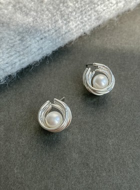 PANACHE 独特绕圈珍珠耳钉轻奢大气高级感气质设计简约耳环耳饰女