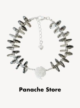 PANACHE 独特银色镂空小球深灰色水晶手链 小众手作复古高级手饰
