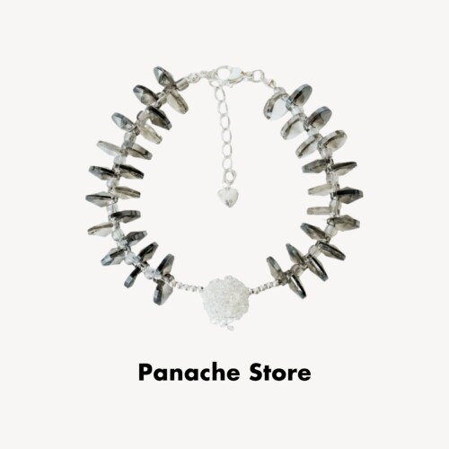 PANACHE 独特银色镂空小球深灰色水晶手链 小众手作复古高级手饰