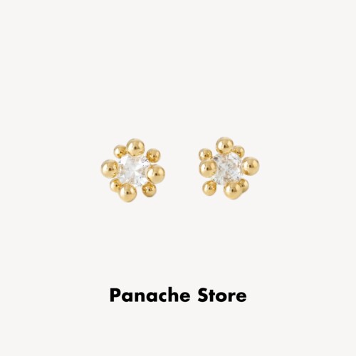 PANACHE 金色圆球锆石花朵耳钉 小众设计高级感气质简约精致耳环